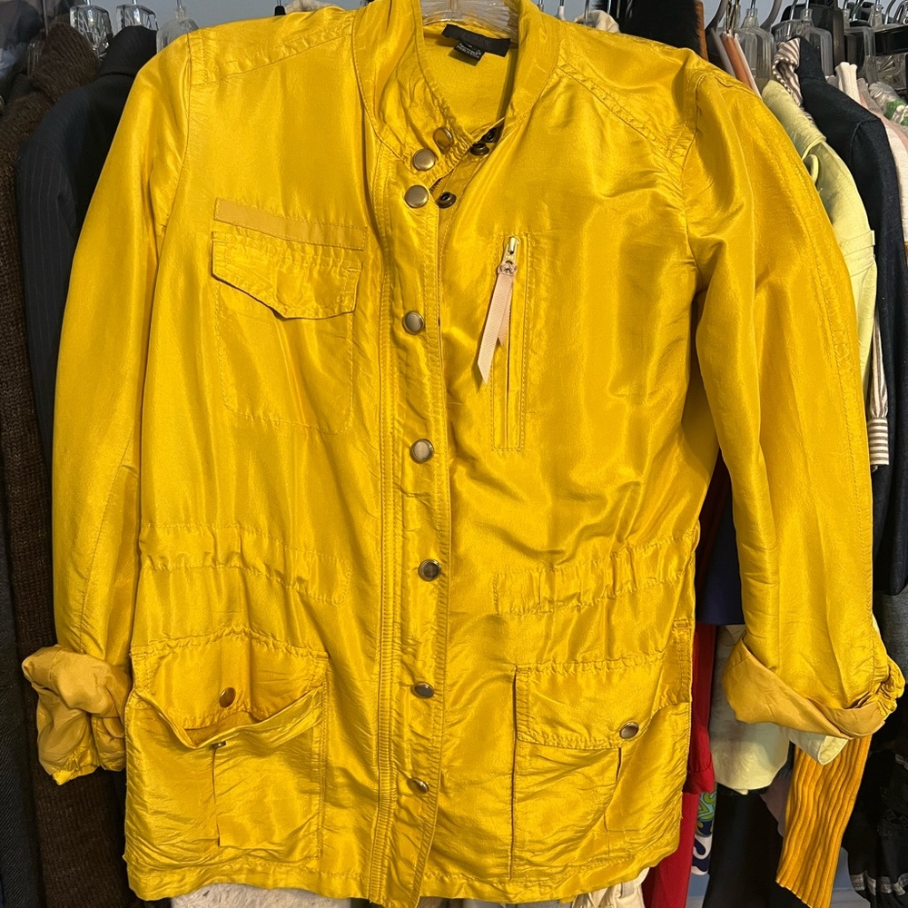 Vintage 100% silk JCrew field jacket.  Yellow. Size 2